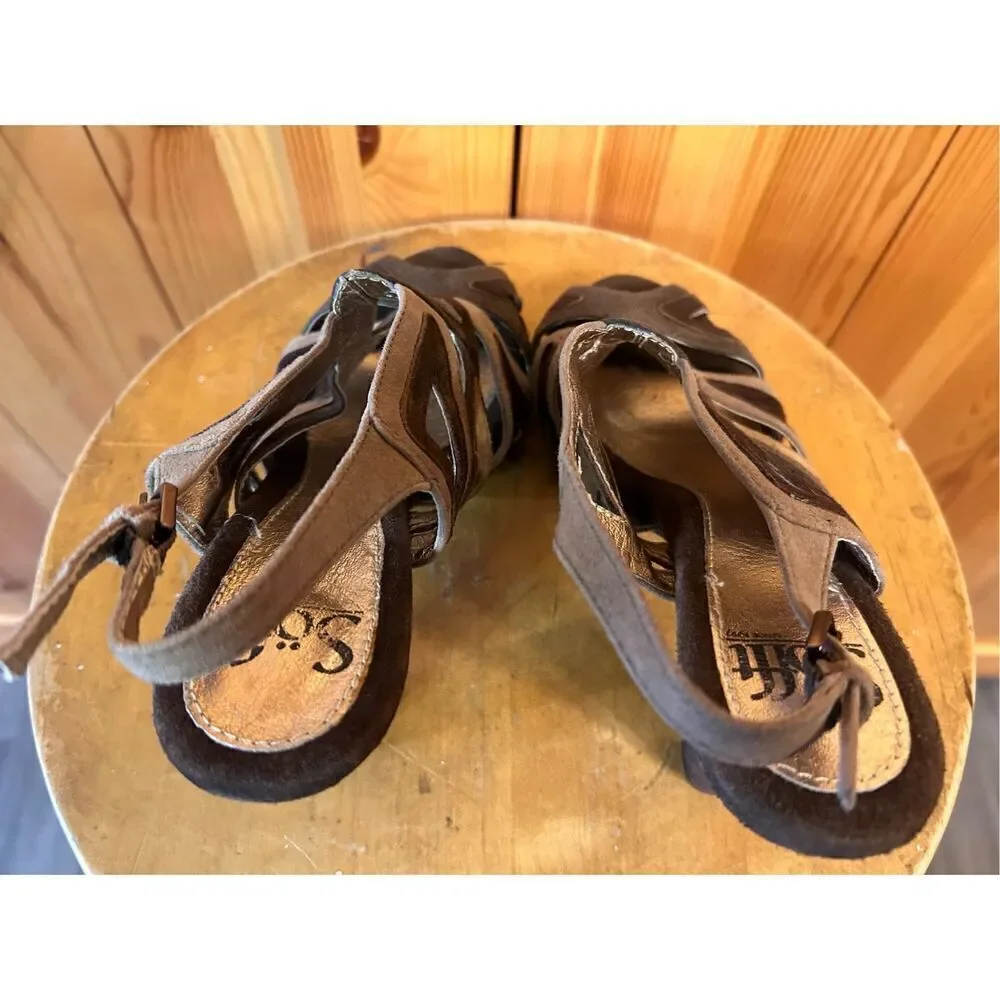 Sofft Women's Sandal Size 6 Block Heel Caged Brown Leather Slingback